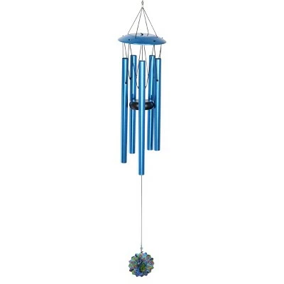 41" Metal Laser Cut Peacock Starburst Wind Chime Spinner Blue - Exhart 4 41" Metal Laser Cut Peacock Starburst Wind Chime Spinner Blue - Exhart - Image 2