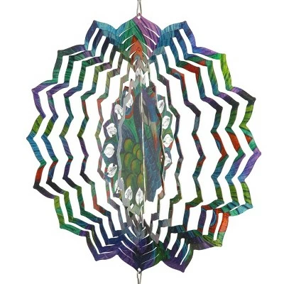 41" Metal Laser Cut Peacock Starburst Wind Chime Spinner Blue - Exhart 7 41" Metal Laser Cut Peacock Starburst Wind Chime Spinner Blue - Exhart - Image 5