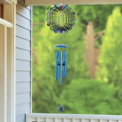 41" Metal Laser Cut Peacock Starburst Wind Chime Spinner Blue - Exhart 10 41" Metal Laser Cut Peacock Starburst Wind Chime Spinner Blue - Exhart - Image 8