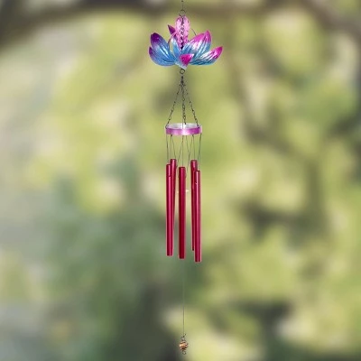 38.98" Metal Spinning Lotus Wind Chime Purple/Pink - Exhart 3 38.98" Metal Spinning Lotus Wind Chime Purple/Pink - Exhart