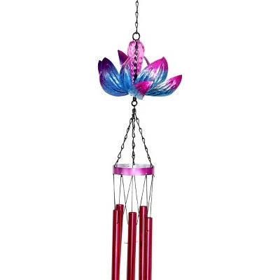 38.98" Metal Spinning Lotus Wind Chime Purple/Pink - Exhart 4 38.98" Metal Spinning Lotus Wind Chime Purple/Pink - Exhart - Image 2
