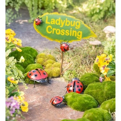 Wind & Weather 4-Piece Metal Ladybug Crossing Garden Decoration 3 Wind & Weather 4-Piece Metal Ladybug Crossing Garden Decoration