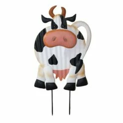 Backyard Expressions 24" Metal Cow Garden Stake White/Tan/Black