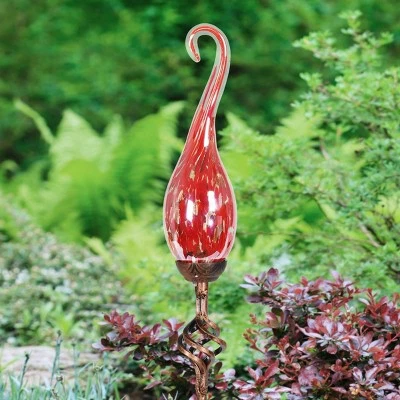 Exhart 36" Glass Solar Curled Hook Flame Stake Red 4 Exhart 36" Glass Solar Curled Hook Flame Stake Red - Image 2