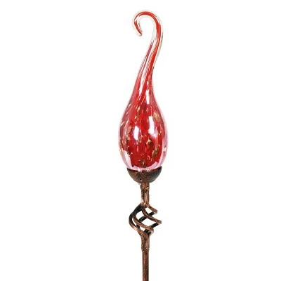 Exhart 36" Glass Solar Curled Hook Flame Stake Red 10 Exhart 36" Glass Solar Curled Hook Flame Stake Red - Image 8
