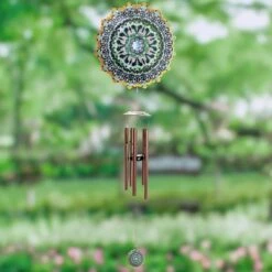 41" Metal Laser Cut Blue Starburst Wind Chime Spinner Blue - Exhart