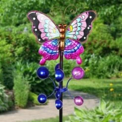 37.8" Metal Butterfly Spinner Garden Stake Purple - Exhart