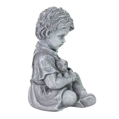 10.24" Resin Boy with Puppy Statue Gray - Exhart 8 10.24" Resin Boy with Puppy Statue Gray - Exhart - Image 6