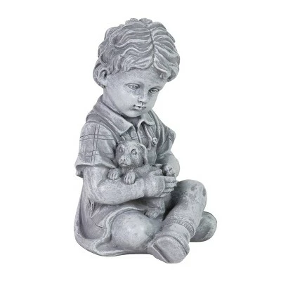 10.24" Resin Boy with Puppy Statue Gray - Exhart 9 10.24" Resin Boy with Puppy Statue Gray - Exhart - Image 7