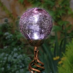 31" Crackle Glass Solar Ball Stake Lavender - Exhart