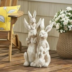 23.5" Concrete Haston Outdoor Rabbit Family Garden Statue - White - Christopher Knight Home