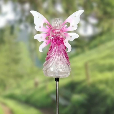 39.25" Metal and Acrylic Solar Angel Stake Pink - Exhart 4 39.25" Metal and Acrylic Solar Angel Stake Pink - Exhart - Image 2