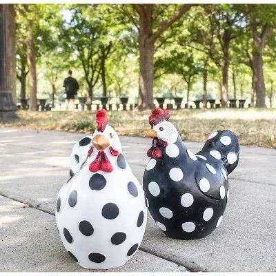 8.46" Resin Polka Dot Garden Hen Statue - Exhart Black/white 3 8.46" Resin Polka Dot Garden Hen Statue - Exhart Black/white - Image 2