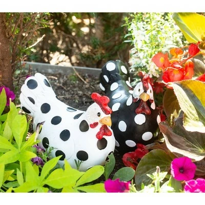 8.46" Resin Polka Dot Garden Hen Statue - Exhart Black/white 4 8.46" Resin Polka Dot Garden Hen Statue - Exhart Black/white - Image 3
