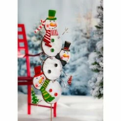 Evergreen Snowman Totem Metal Garden Stake