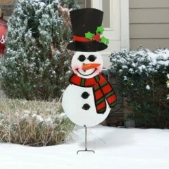 Sunnydaze Decor Sunnydaze Indoor/Outdoor Rustic Metal Snowman with Top Hat and Plaid Scarf Decorative Holiday Stake Statue - 50"