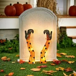 The Lakeside Collection Lakeside Witch Leg Stakes - Lighted Outdoor Halloween Decoration - Set of 2