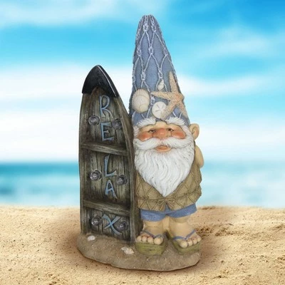 15.59" Resin Solar Surfing Sol Beach Gnome - Exhart 3 15.59" Resin Solar Surfing Sol Beach Gnome - Exhart - Image 2