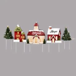 The Lakeside Collection Lakeside Lighted Village Stakes - Farmhouse Holiday Decor - Set of 5