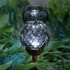 32" Solar Resin/Glass Owl Garden Stake Bronze - Exhart