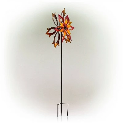 Alpine Corporation 96" Glass/Iron Outdoor Flower Dual Kinetic Spinner Stake Red/Yellow 4 Alpine Corporation 96" Glass/Iron Outdoor Flower Dual Kinetic Spinner Stake Red/Yellow - Image 2