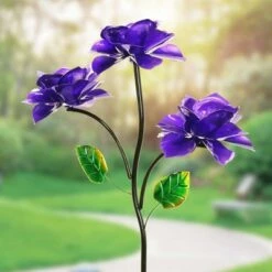 54" Metal Triple Rose Spinning Stake Metallic Purple - Exhart