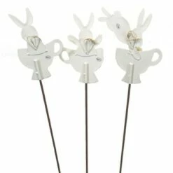 Round Top Collection Easter 25.5" Bunny Teacup Trio Garden Spring - Decorative Garden Stakes