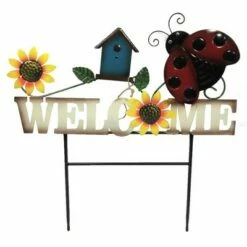Direct International Home & Garden 20.0" Lady Bug Welcome Sign Poke Yard Decor Planter Stake Direct Designs International - Decorative Garden Stakes