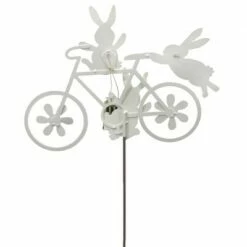 Home & Garden 28.5" Bunny Bicycle Daisies Round Top Collection - Decorative Garden Stakes