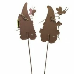 Home & Garden 28.0" Garden Gnome Kids Set/2 Bee Butterfly Round Top Collection - Decorative Garden Stakes