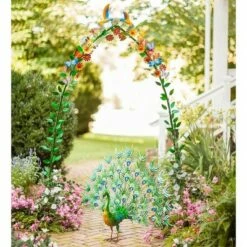 Wind & Weather Colorful Metal Indoor/Outdoor Standing Peacock Sculpture