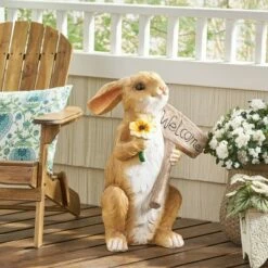 28.25" Concrete Silverbow Outdoor Rabbit Garden Statue - White and Brown - Christopher Knight Home