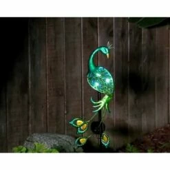 Metal Elegant Peacock Solar Bird Stake - Ultimate Innovations Orange
