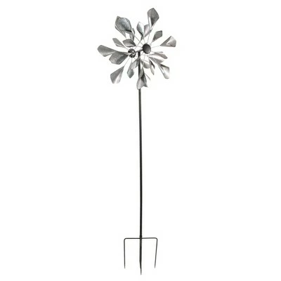 Transpac 45" Weathered Farmhouse Windmill with Floral Blades Garden Lawn Stake Spinner - Silver 3 Transpac 45" Weathered Farmhouse Windmill with Floral Blades Garden Lawn Stake Spinner - Silver