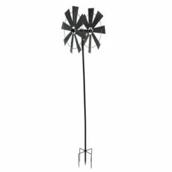 Transpac 70" Farmhouse Windmill with Rectangular Blades Garden Lawn Stake Spinner - Silver