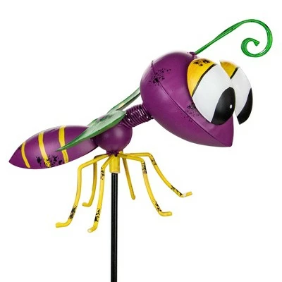 Napco 30" Purple and Green Metal Wasp Garden Stake 5 Napco 30" Purple and Green Metal Wasp Garden Stake - Image 4