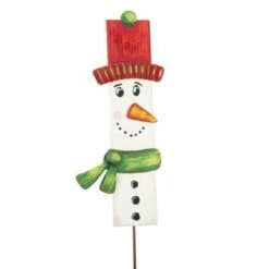 Round Top Collection 37.0" Snowmen Planks Set Christmas Frosty Snow Carrot - Decorative Garden Stakes