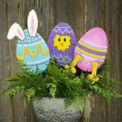 Round Top Collection 32.0" Egg Hatchlings Stakes Easter Bunny Chick Yard Decor - Decorative Garden Stakes