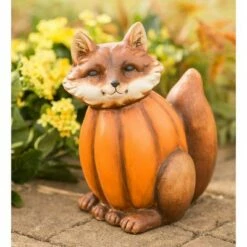Wind & Weather Fox in a Pumpkin Sculpture