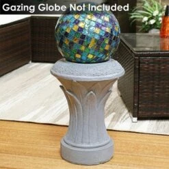 Sunnydaze Decor Sunnydaze Tropical Leaves Indoor/Outdoor Column-Style Gazing Globe Stand for 10" to 12" Garden Spheres - 14" H - Travertine -Cheap Garden Decor Store unnamed file 4934