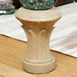Sunnydaze Decor Sunnydaze Tropical Leaves Indoor/Outdoor Column-Style Gazing Globe Stand for 10" to 12" Garden Spheres - 14" H - Autumn Leaf
