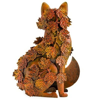Wind & Weather Handcrafted Metal Fox Sculpture Draped in Fall Leaves 3 Wind & Weather Handcrafted Metal Fox Sculpture Draped in Fall Leaves - Image 3
