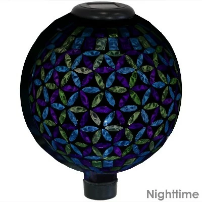 Sunnydaze Decor Sunnydaze Blue Cool Blooms Glass Mosaic Indoor/Outdoor Gazing Globe with Solar Light - 10" Diameter - Blue and Green 3 Sunnydaze Decor Sunnydaze Blue Cool Blooms Glass Mosaic Indoor/Outdoor Gazing Globe with Solar Light - 10" Diameter - Blue and Green