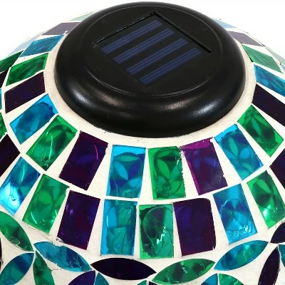 Sunnydaze Decor Sunnydaze Blue Cool Blooms Glass Mosaic Indoor/Outdoor Gazing Globe with Solar Light - 10" Diameter - Blue and Green 5 Sunnydaze Decor Sunnydaze Blue Cool Blooms Glass Mosaic Indoor/Outdoor Gazing Globe with Solar Light - 10" Diameter - Blue and Green - Image 3