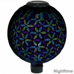 Sunnydaze Decor Sunnydaze Cool Blooms Design Glass Mosaic Indoor/Outdoor Gazing Globe with Solar Light - 10" Diameter - Blue and Green - 2-Pack