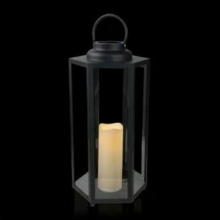 Alpine Corporation Alpine 18" Hexagonal Candlelit Iron Lantern with LED Lights Black/Warm White -Cheap Garden Decor Store unnamed file 5027
