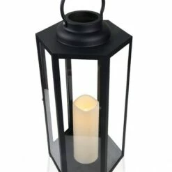Alpine Corporation Alpine 18" Hexagonal Candlelit Iron Lantern with LED Lights Black/Warm White -Cheap Garden Decor Store unnamed file 5030