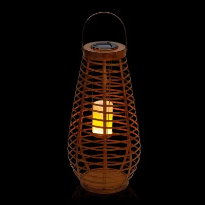 Alpine Corporation Alpine 19" Solar Metal Cylindrical Lantern with Flickering LED Light Brown 4 Alpine Corporation Alpine 19" Solar Metal Cylindrical Lantern with Flickering LED Light Brown - Image 2