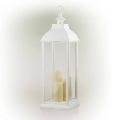Alpine Corporation Alpine 28" Candlelit Lantern with LED Lights White 5 Alpine Corporation Alpine 28" Candlelit Lantern with LED Lights White - Image 3