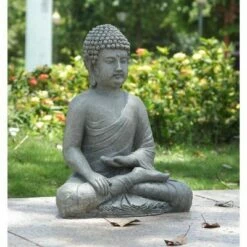 HI-LINE GIFT LTD 16" Polyresin Sitting Buddha Outdoor Zen Statue Gray - Hi-Line Gift